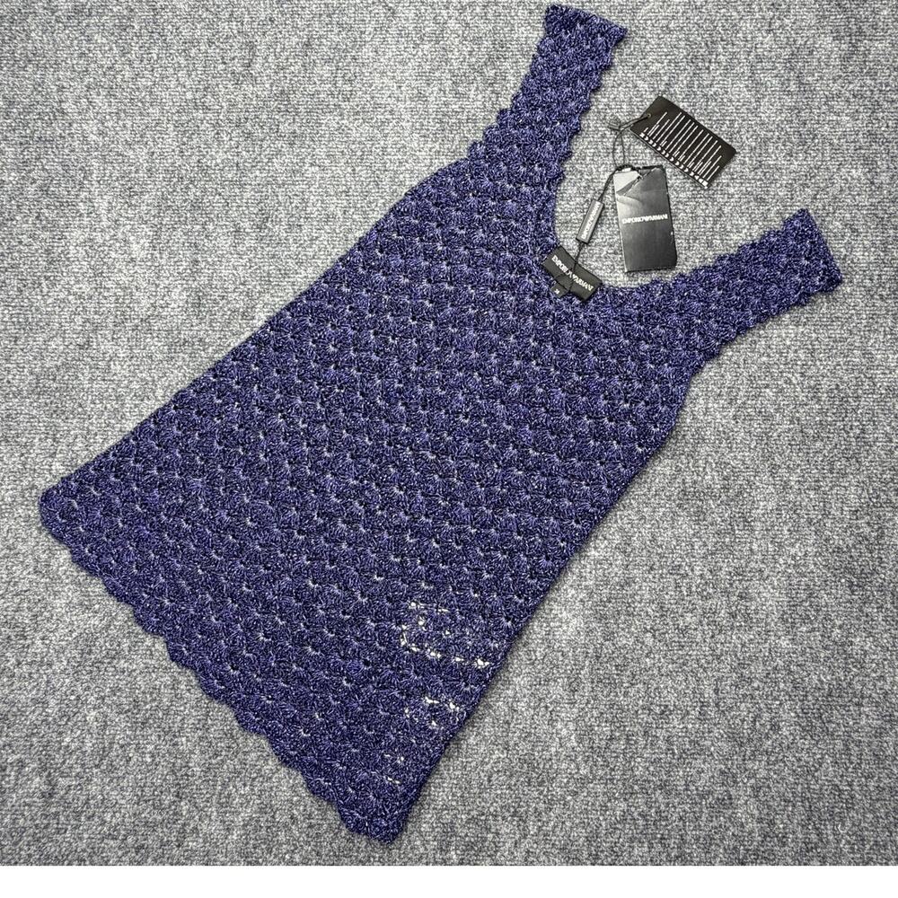 Emporio Armani Womens IT 38 US 2 Navy Metallic Crochet Knit Tank Top NWT
